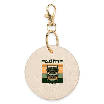 Retro Vintage Music Cassette Tape T-Shirt - Round Keyring - oyster - Front