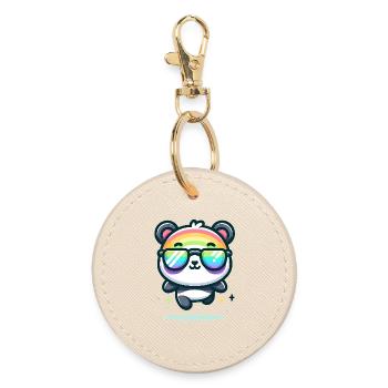 Regenbogen Panda Sonnenbrille Sommer Bär - Runder Schlüsselanhänger - Auster - Vorne