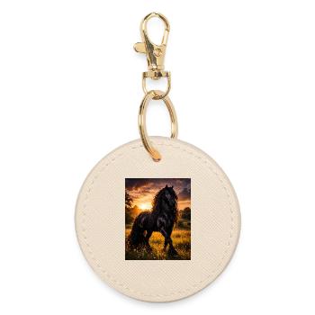 Evening Light Black Horse - Round Keyring - oyster - Front