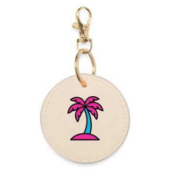 Neon Palm Tree 90s Vaporwave - Round Keyring - oyster - Front