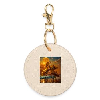 Moonlight hooves at the evening sea - Round Keyring - oyster - Front