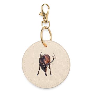 Cerf avec des bois voûté - Porte-clés rond - huître - Devant