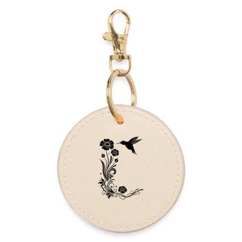 Floral motif with flowers and hummingbird. - Round Keyring - oyster - Front