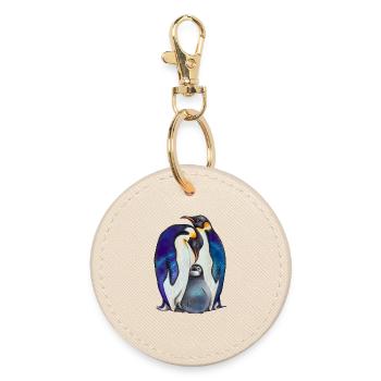 Süße Pinguine mit Sternenhimmel - Runder Schlüsselanhänger - Auster - Vorne