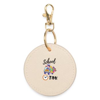 Family outing in a colorful car - Round Keyring - oyster - Front