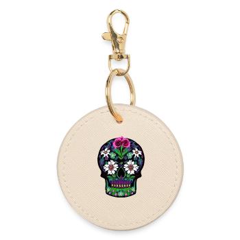 Crâne en sucre floral | Journée des morts mexicaine - Porte-clés rond - huître - Devant