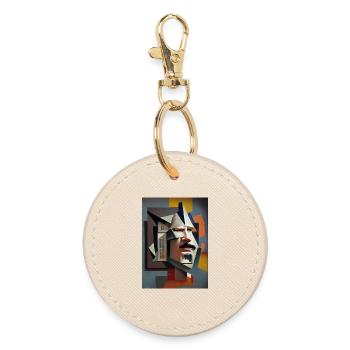 Cubic Portrait: Fragmented Face - Round Keyring - oyster - Front