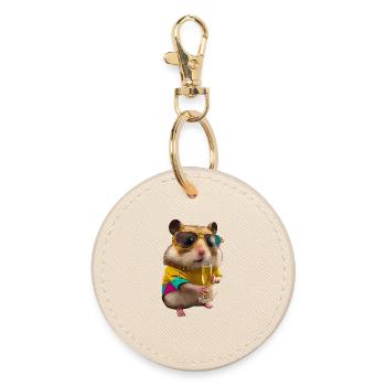 Chilliger Hamster mit Sonnenbrille und Sekt - Porte-clés rond - huître - Devant