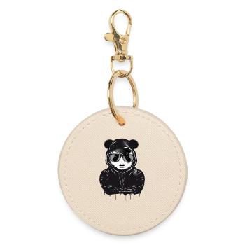 witziger Panda Bär mit Hoodie,Basecap und Brille - Runder Schlüsselanhänger - Auster - Vorne