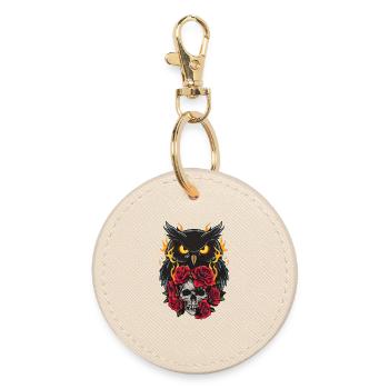 Mystic Owl Sitting on Skull with Red Roses - Round Keyring - oyster - Front