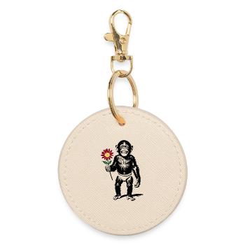 Monkey with Flower Valentine's Gift - Round Keyring - oyster - Front