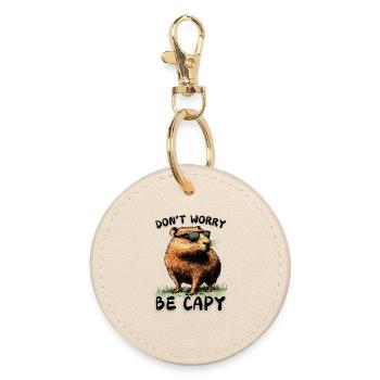 Capybara Don't Worry Be Capy - Wasserschwein Nager - Runder Schlüsselanhänger - Auster - Vorne