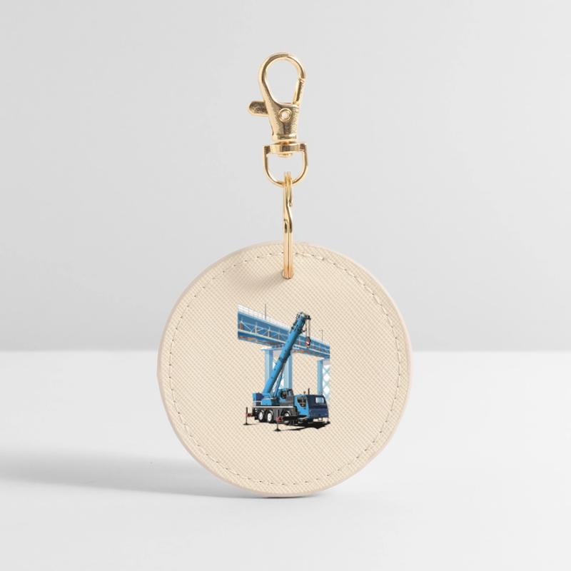 Mobile crane assembles bridge sections Round Keyring