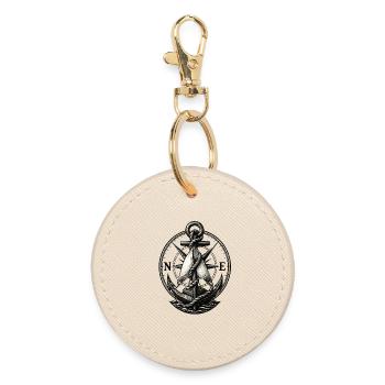Vintage Nautical Anchor Compass Emblem - Round Keyring - oyster - Front