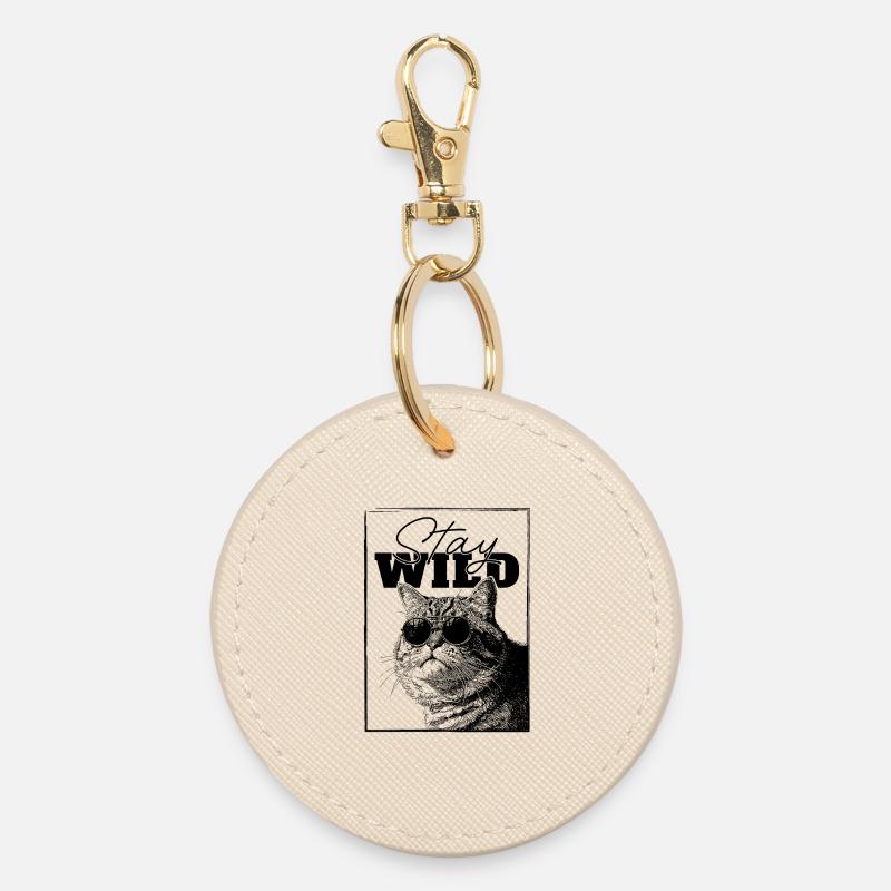 Stay Wild Cool Cat – Funny Relaxed Chonky Kitty - Round Keyring - oyster