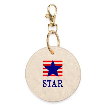 Patriotic Star with Red White Blue Stripes - Round Keyring - oyster - Front