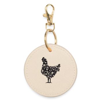 Poulet à motif floral - Porte-clés rond - huître - Devant