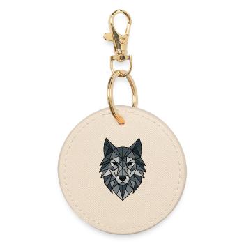Geometrisches Wolfsporträt für Bekleidung - Runder Schlüsselanhänger - Auster - Vorne