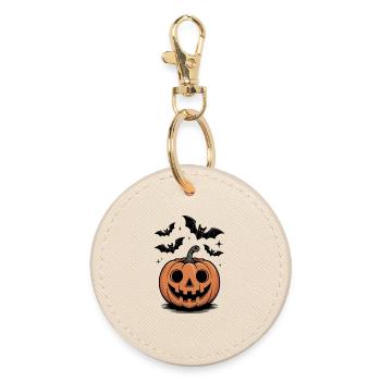 Scary pumpkin head with laughing face - Round Keyring - oyster - Front
