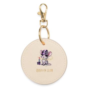 Queen of Glam Cute Mouse - Round Keyring - oyster - Front