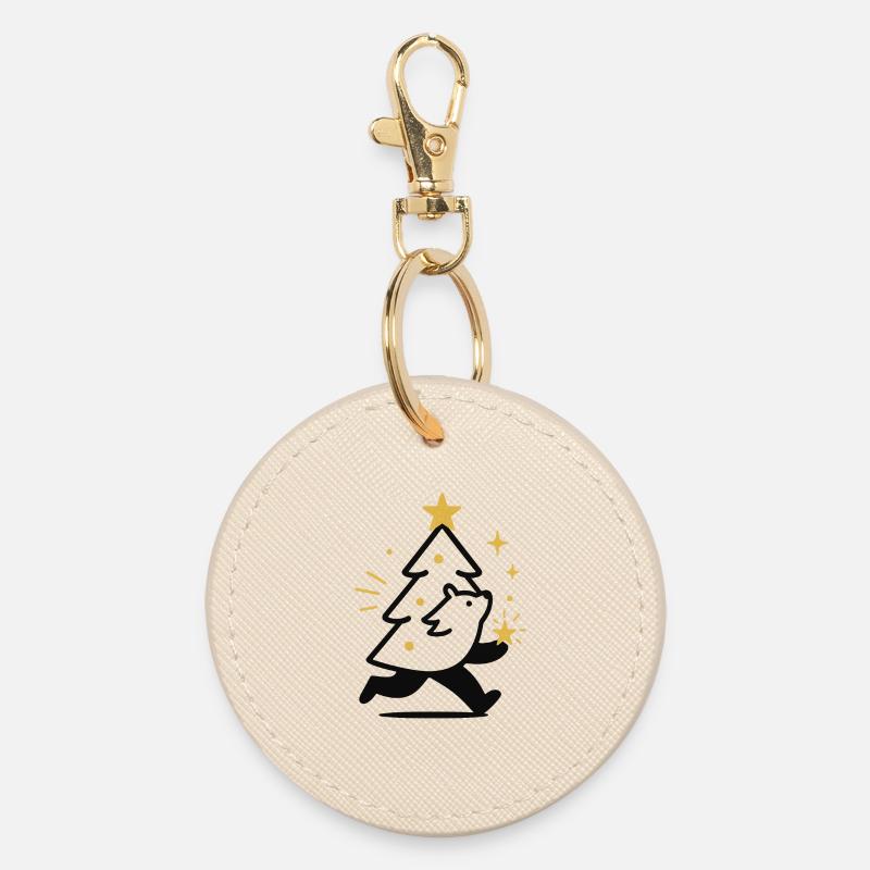 Christmas Wolf and Star Tree - Round Keyring - oyster
