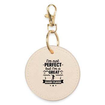 Not perfect, but a super rugby player - Round Keyring - oyster - Front