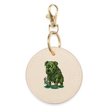 Zombie-Bulldogge mit Anker-Ketten-Horror - Runder Schlüsselanhänger - Auster - Vorne