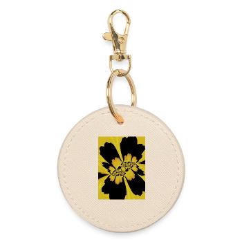 Yellow Black Flower - Round Keyring - oyster - Front