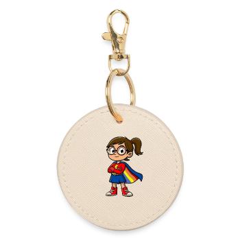 Petite super-héroïne avec des lunettes - Porte-clés rond - huître - Devant