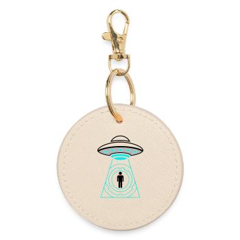 UFO Abduction Beam Me Up Vector - Round Keyring - oyster - Front