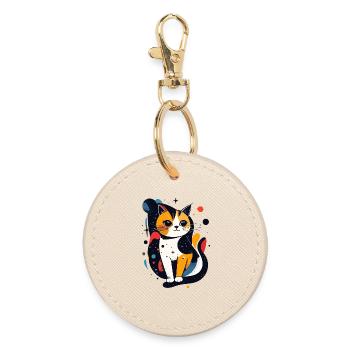 Pop Art Cat Cosmos Digital Art Motif - Round Keyring - oyster - Front