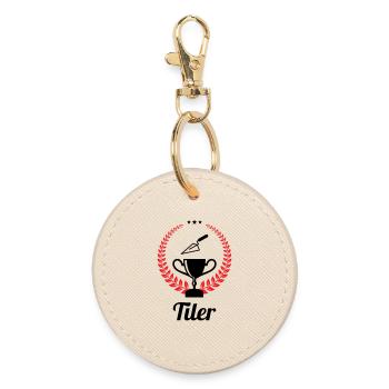 Tiler – pro tile laying precision trade - Round Keyring - oyster - Front
