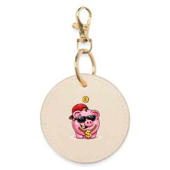 Cool piggy bank with dollar chain - Round Keyring - oyster - Front