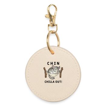 Chinchilla Chin ChillaOut Humor - Runder Schlüsselanhänger - Auster - Vorne