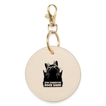 Stay Pawsitive Rock Hard – Metal Cat - Round Keyring - oyster - Front