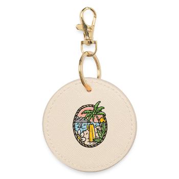 Beach Dream Palm Tree Waves Circle Frame - Round Keyring - oyster - Front