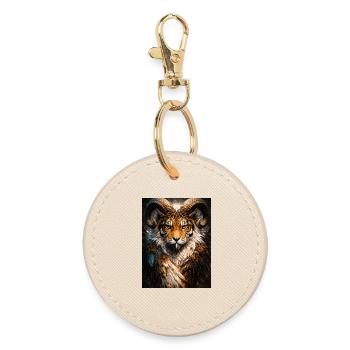 Tiger Horn Fantasy-Kunst - Runder Schlüsselanhänger - Auster - Vorne
