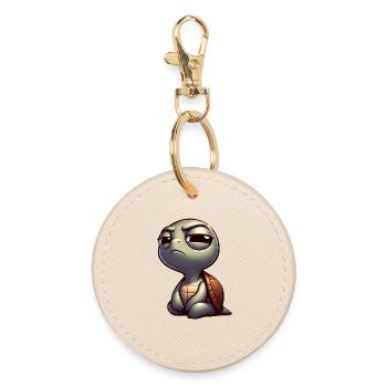 Funny cute skeptical cartoon turtle - Round Keyring - oyster - Front
