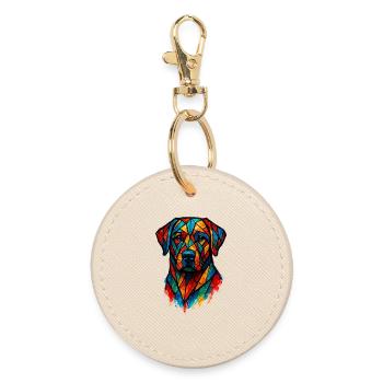 Geometrischer Labrador Dog Moderner Buntglas-Stil - Runder Schlüsselanhänger - Auster - Vorne