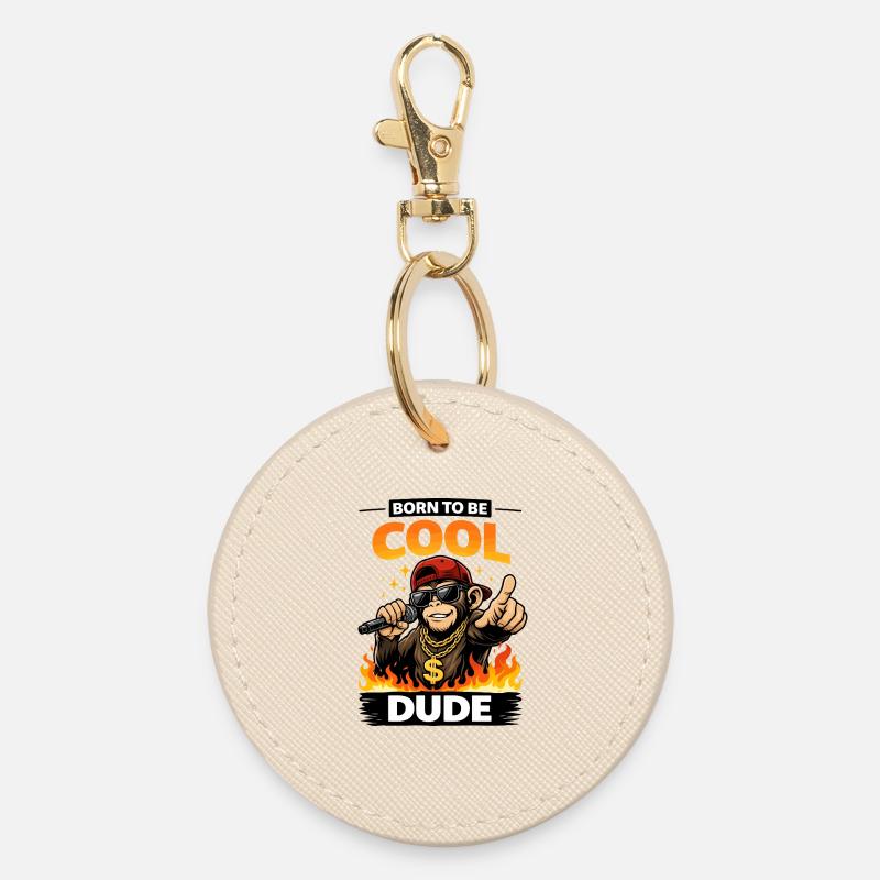 Born to Be Cool Dude Monkey - Round Keyring - oyster