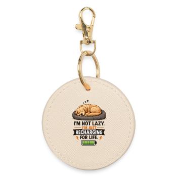 Recharge Mode: Sleepy Pup - Round Keyring - oyster - Front