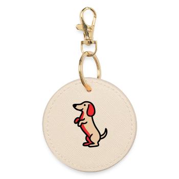 Süßer Dackel Hund Männchen Comic - Runder Schlüsselanhänger - Auster - Vorne
