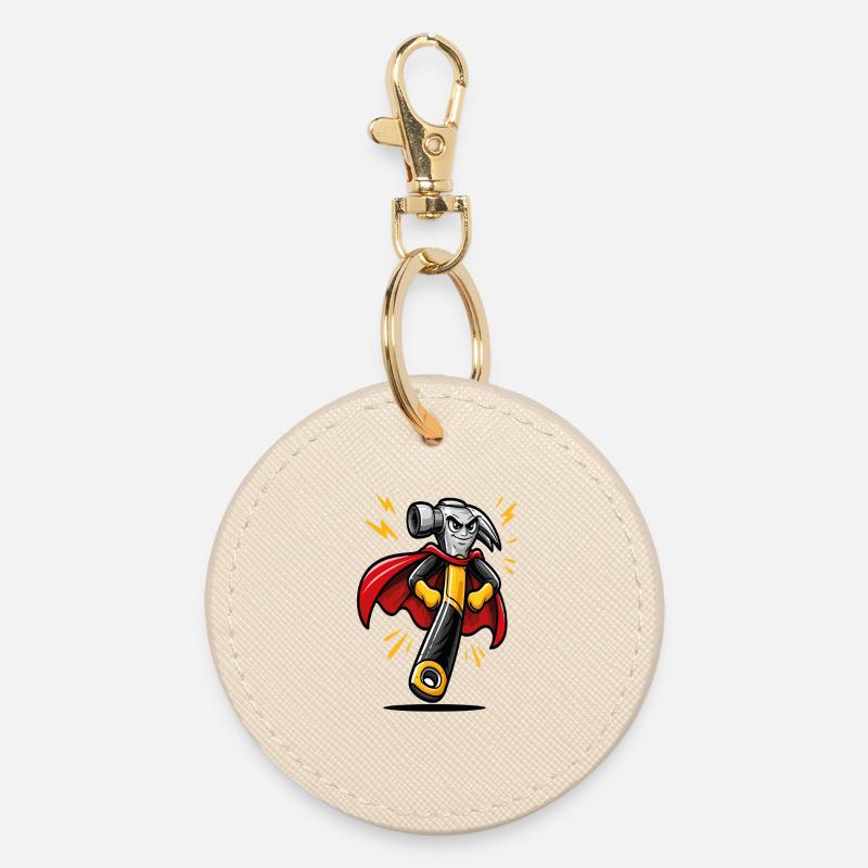 DIY Superhero Cartoon Hammer - Round Keyring - oyster