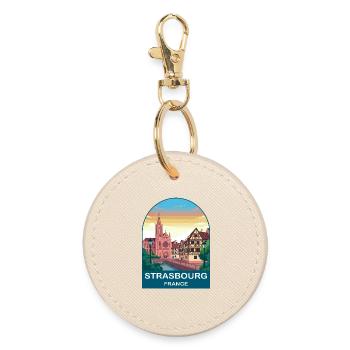 Strasbourg France Vintage Travel Poster Design - Round Keyring - oyster - Front
