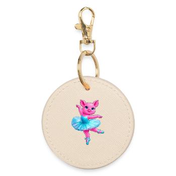 Neon Ballerina Pig Cute Dancing Animal - Round Keyring - oyster - Front