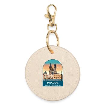Prague Czech Republic Vintage Poster - Round Keyring - oyster - Front