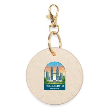 Kuala Lumpur Malaysia Vintage Travel Illustration - Round Keyring - oyster - Front