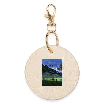 Vallée alpine et montagnes bleues - Porte-clés rond - huître - Devant