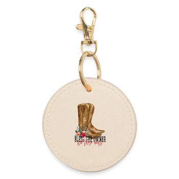 Floral Watercolor Cowboy Boots - Round Keyring - oyster - Front