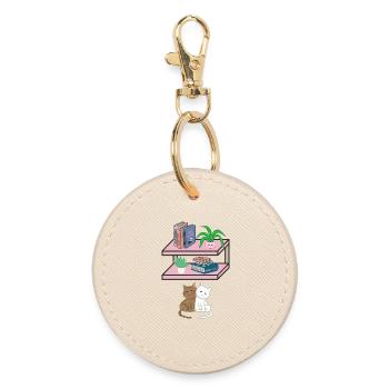 Cats & Bookshelf Cuddly Look - Round Keyring - oyster - Front